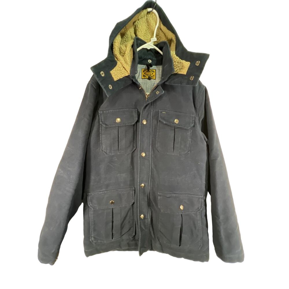 Obey Propaganda Men's Large Blue Quilt Lined Barn Chore Coat With Removable Hood
